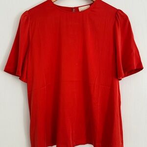 Sézane Red Silk Short Sleeve Blouse Size 36 NWT